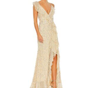NWT MAC DUGGAL EMBELLISHED FAUX WRAP SLEEVELESS GOWN NUDE 10931
